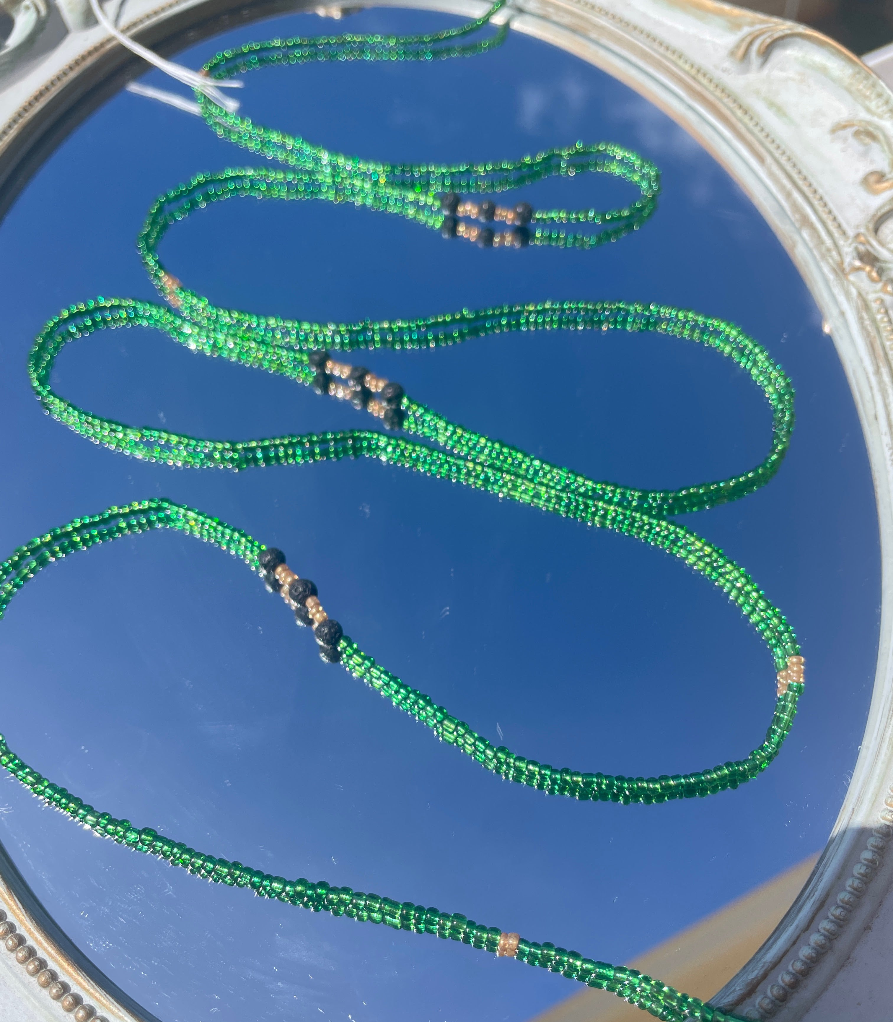 Green Waist Beads w/ Lava Beads