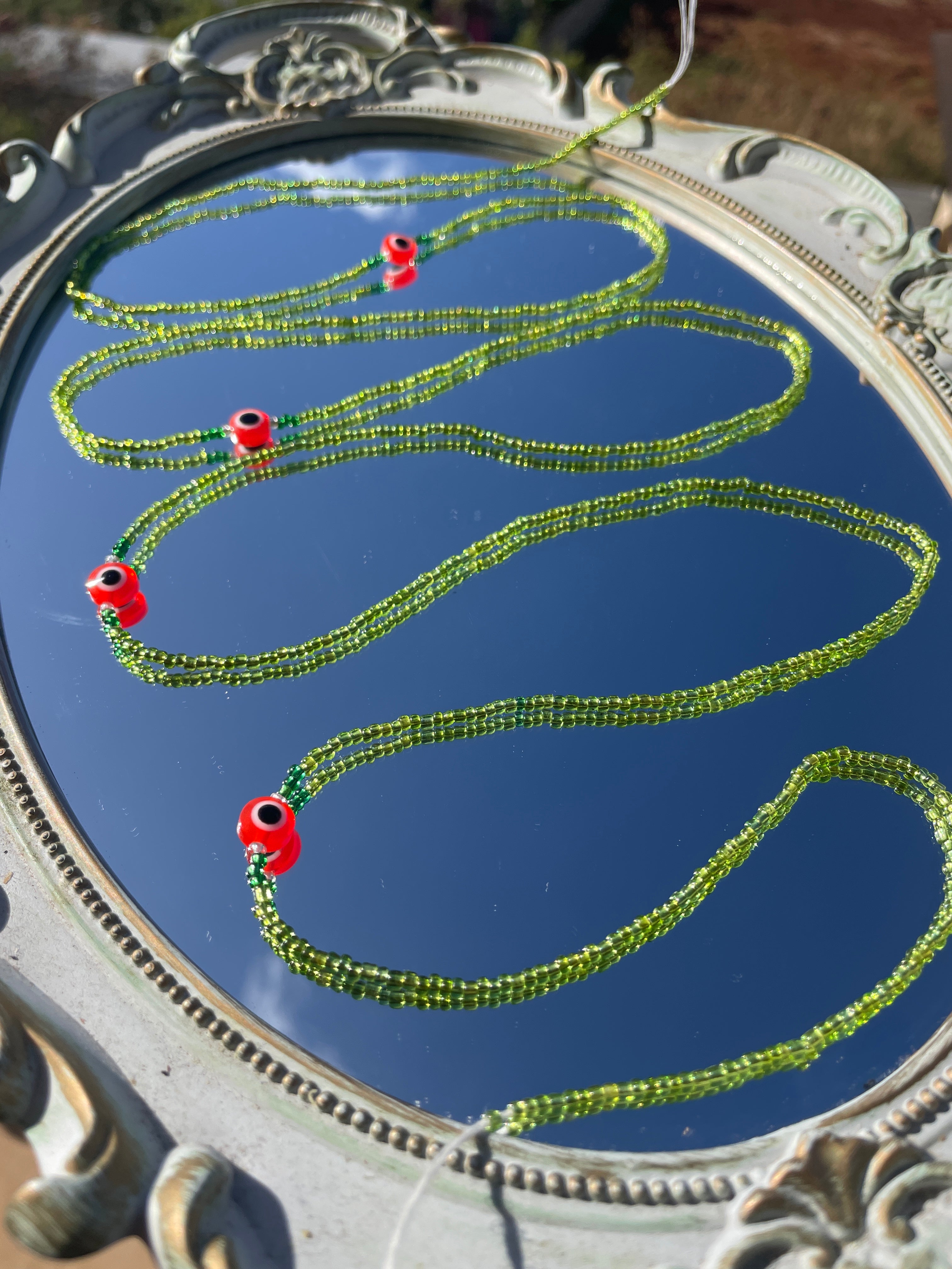 Evil Eye Waist Beads - Green & Red