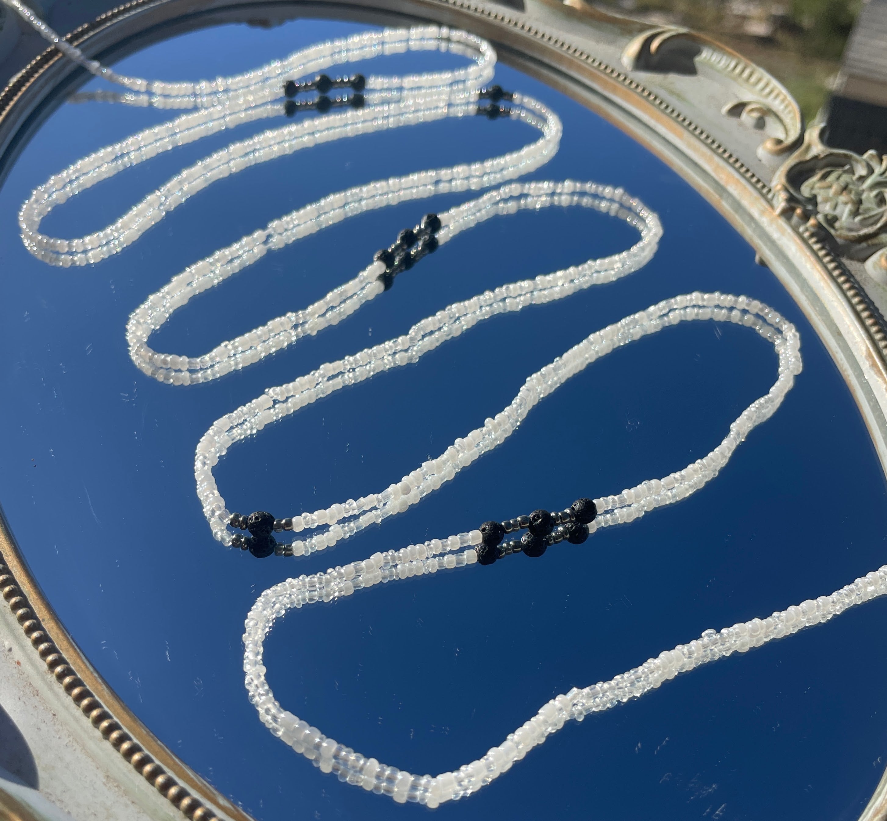 White Waist Beads w/ Lava Beads